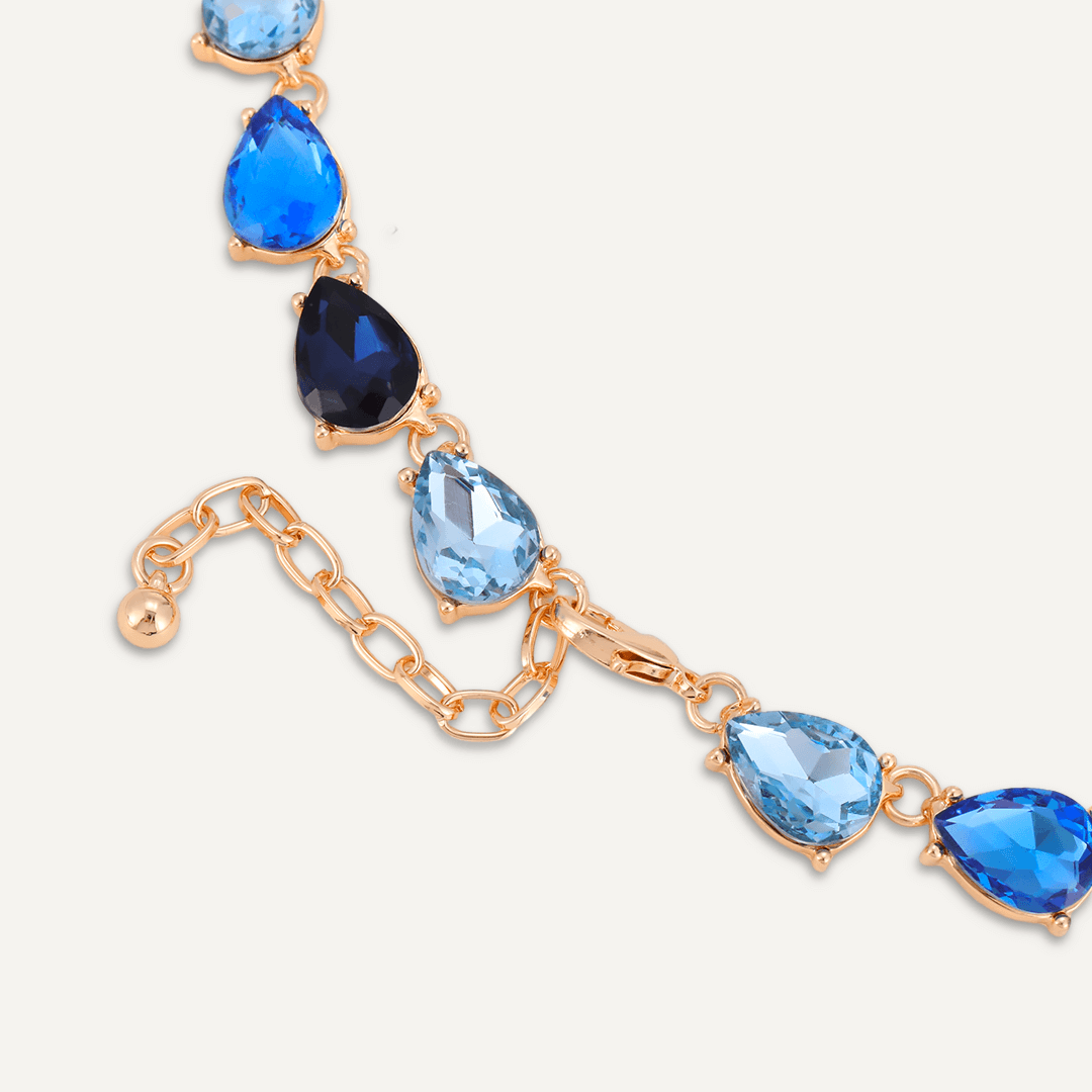 Teardrop Blue Jewel Collar Necklace In Gold-Tone