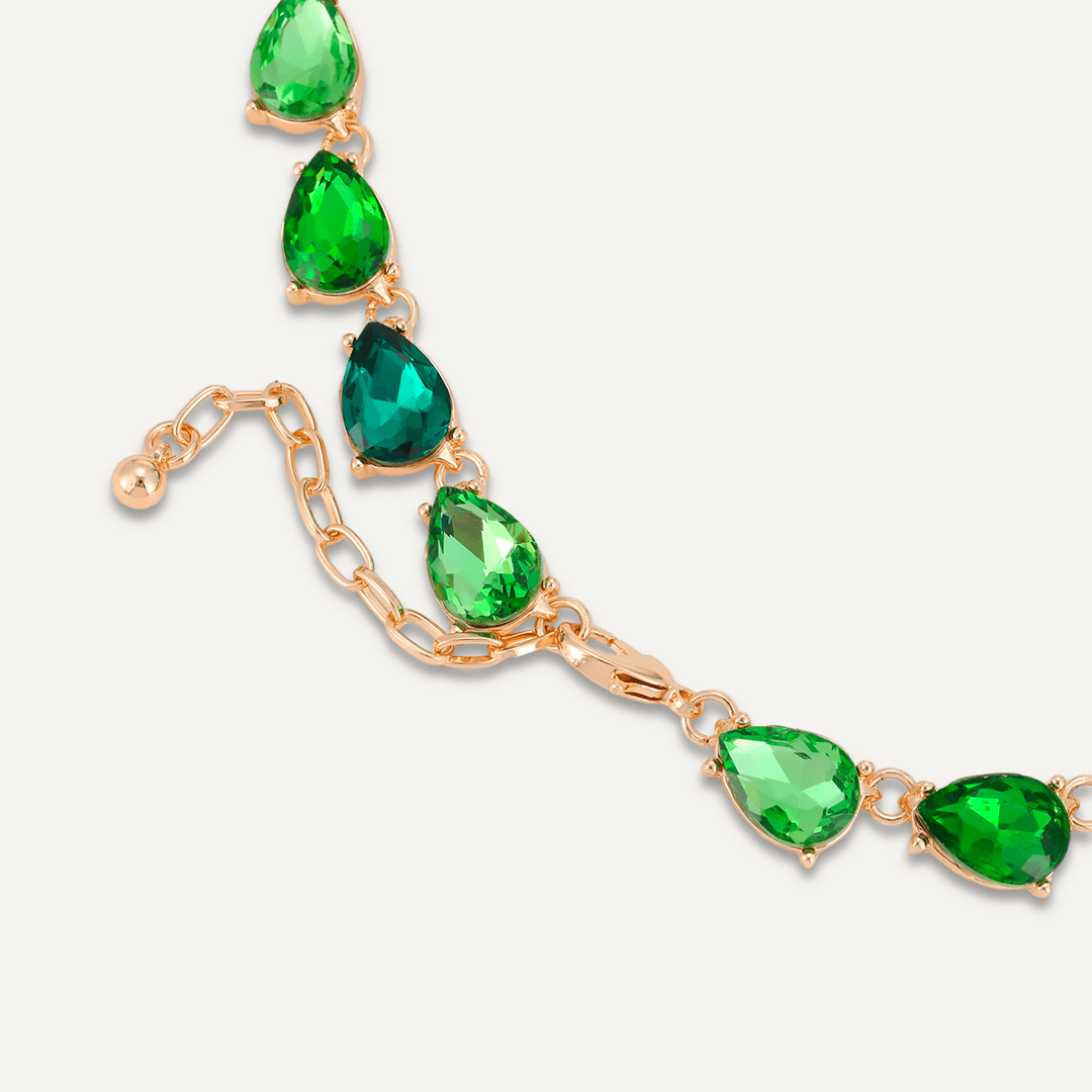 Teardrop Green Jewel Collar Necklace In Gold-Tone