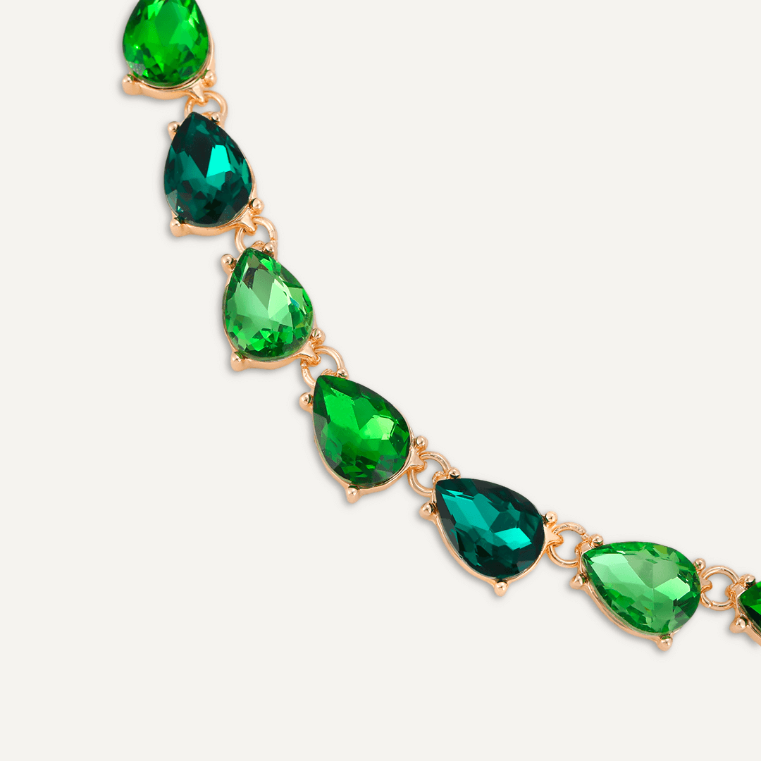 Teardrop Green Jewel Collar Necklace In Gold-Tone