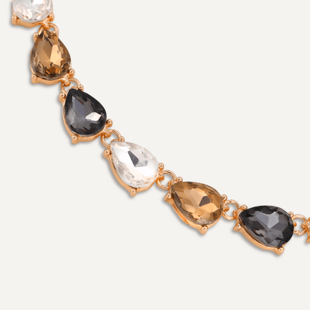 Teardrop Smokey Brown Jewel Collar Necklace In Gold-Tone