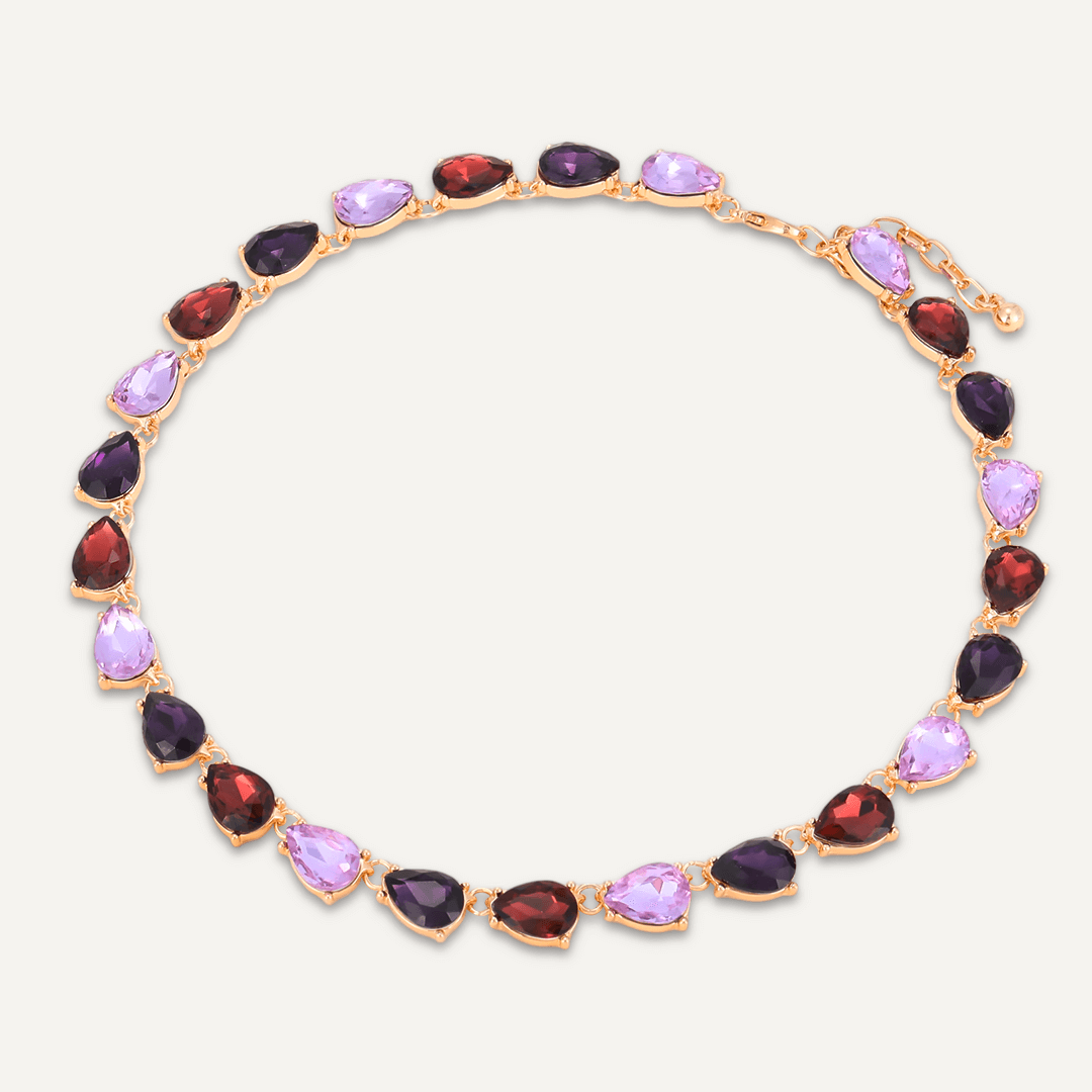 Teardrop Purple Jewel Collar Necklace In Gold-Tone