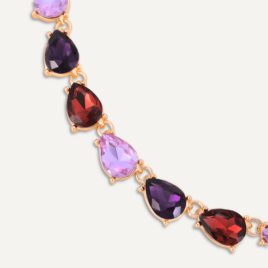 Teardrop Purple Jewel Collar Necklace In Gold-Tone