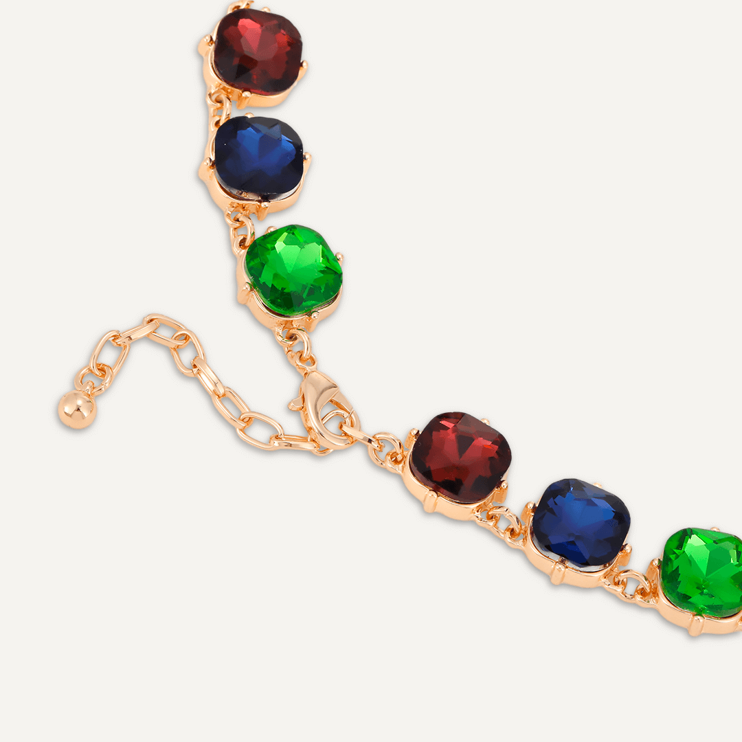 Circular Multi-Coloured Jewel Collar Necklace In Gold-Tone