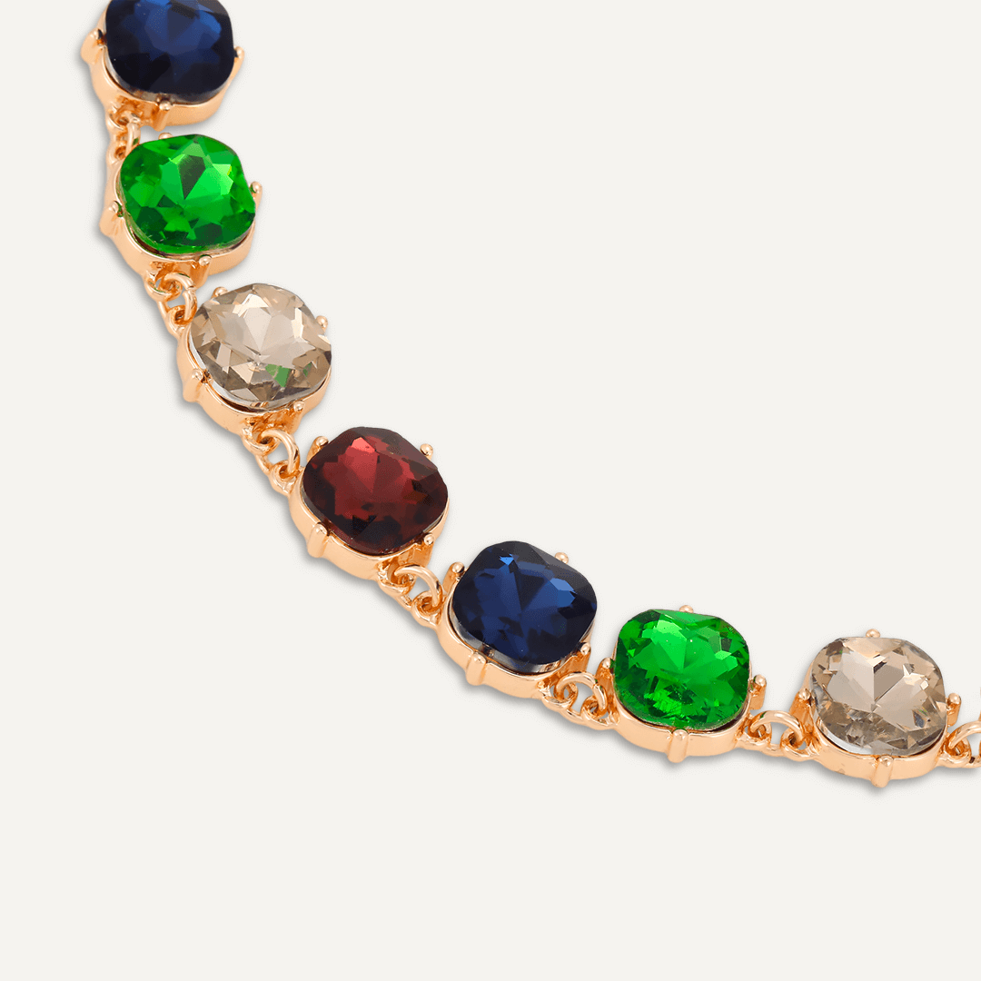 Circular Multi-Coloured Jewel Collar Necklace In Gold-Tone