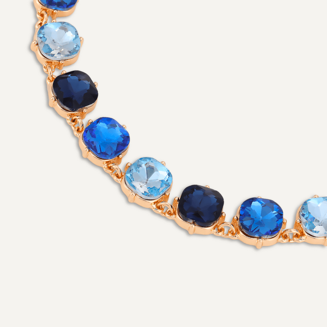 Circular Blue Jewel Collar Necklace In Gold-Tone