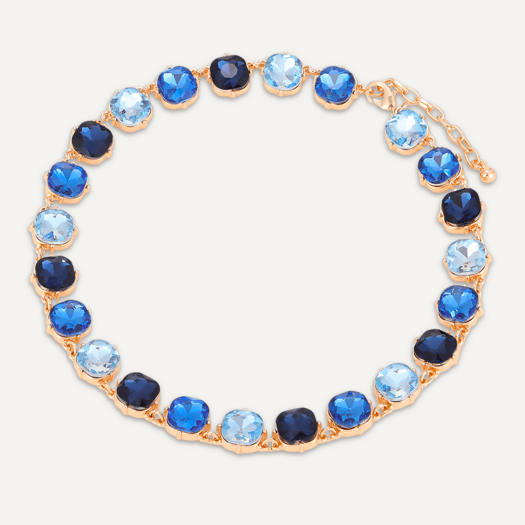 Circular Blue Jewel Collar Necklace In Gold-Tone