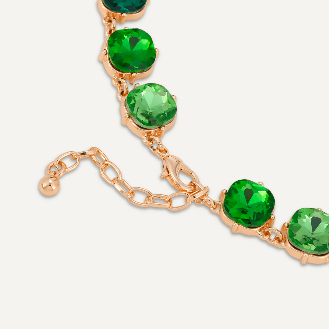 Circular Green Jewel Collar Necklace In Gold-Tone