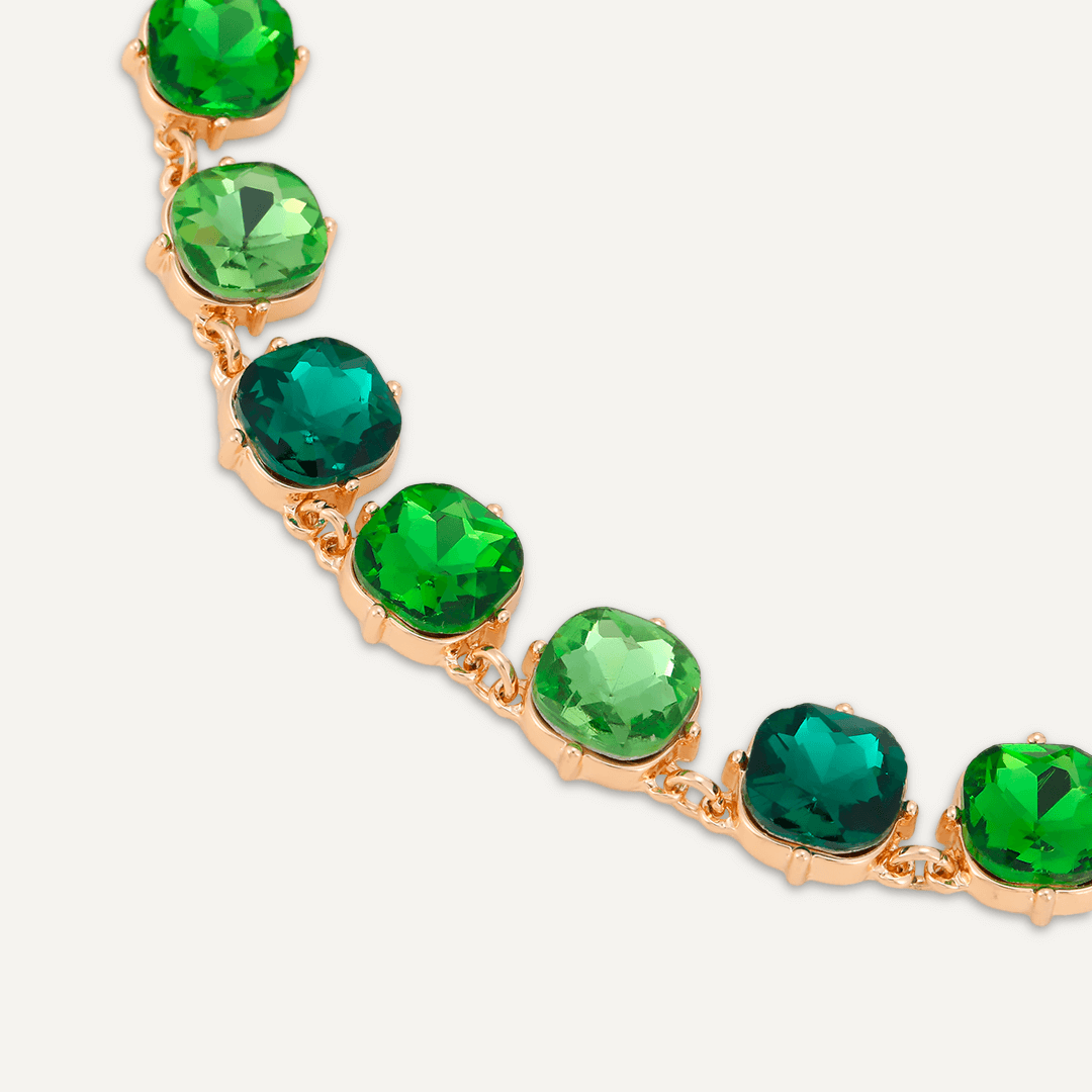 Circular Green Jewel Collar Necklace In Gold-Tone