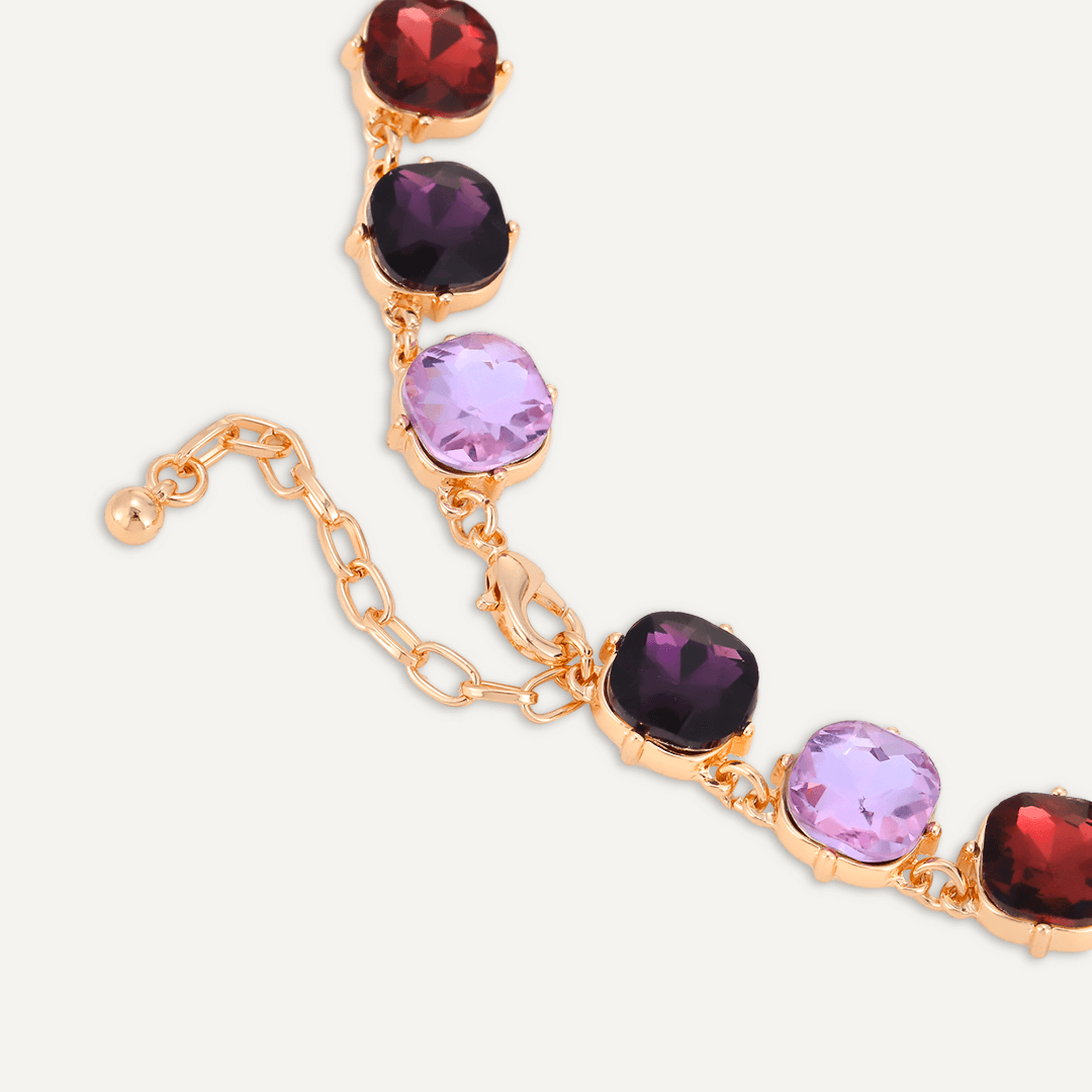 Circular Purple Jewel Collar Necklace In Gold-Tone