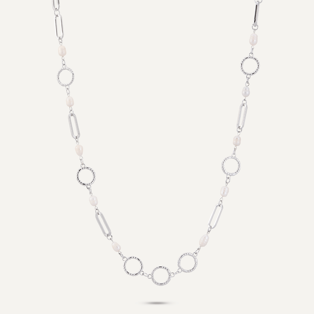 Classic Faux Pearls Lobster Clasp Necklace In Silver-Tone