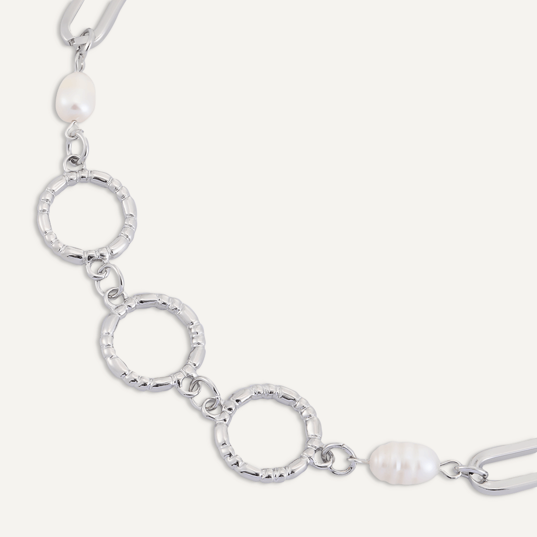 Classic Faux Pearls Lobster Clasp Necklace In Silver-Tone