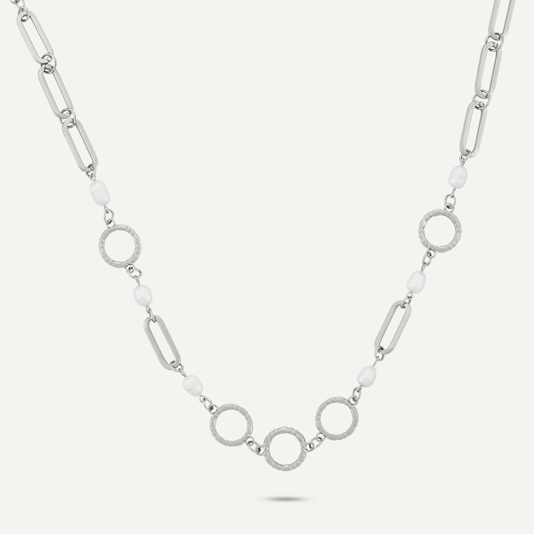 Classic Faux Pearls Short Necklace In Silver-Tone