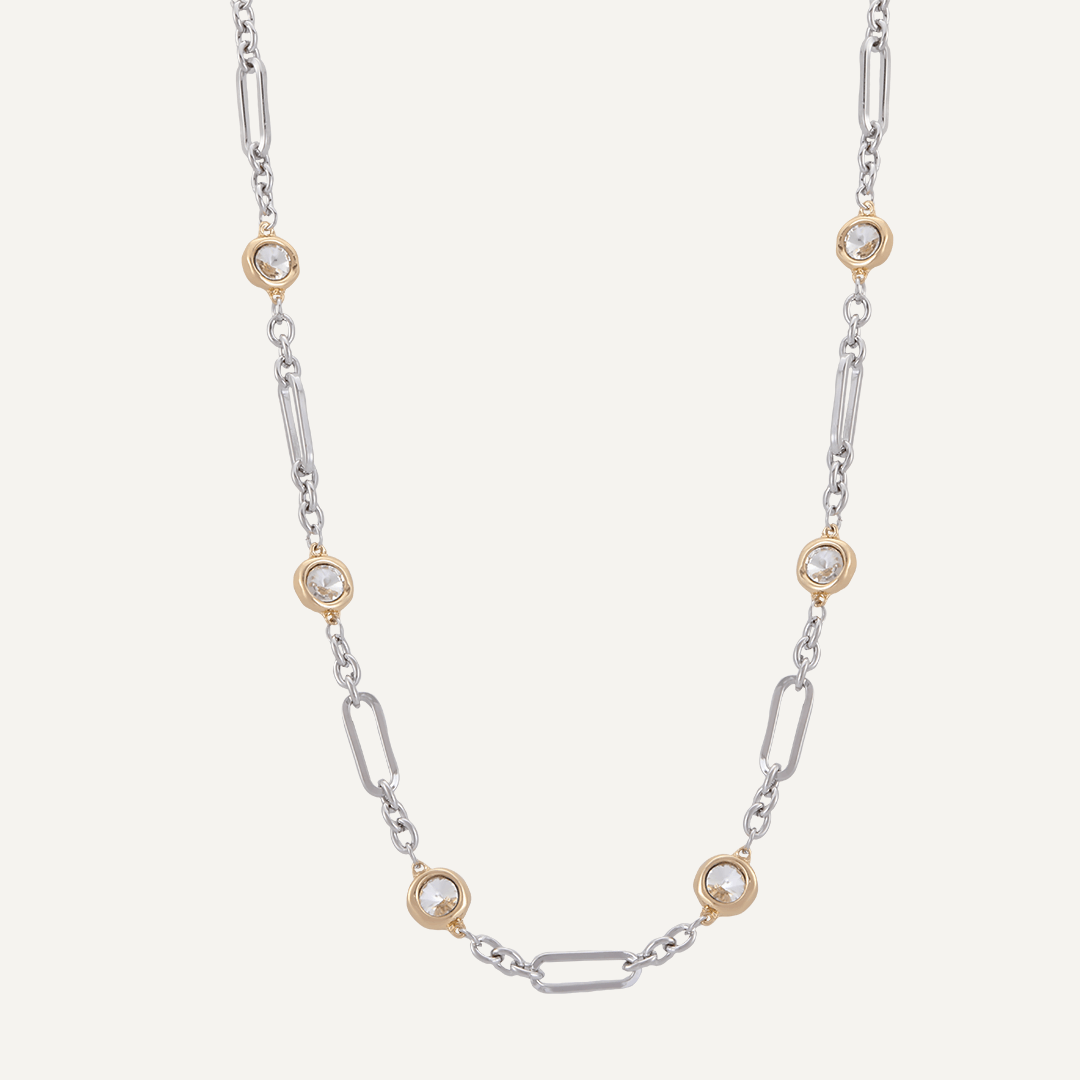 Long Contemporary Crystal Chain-Link Necklace In Gold & Silver-Tone