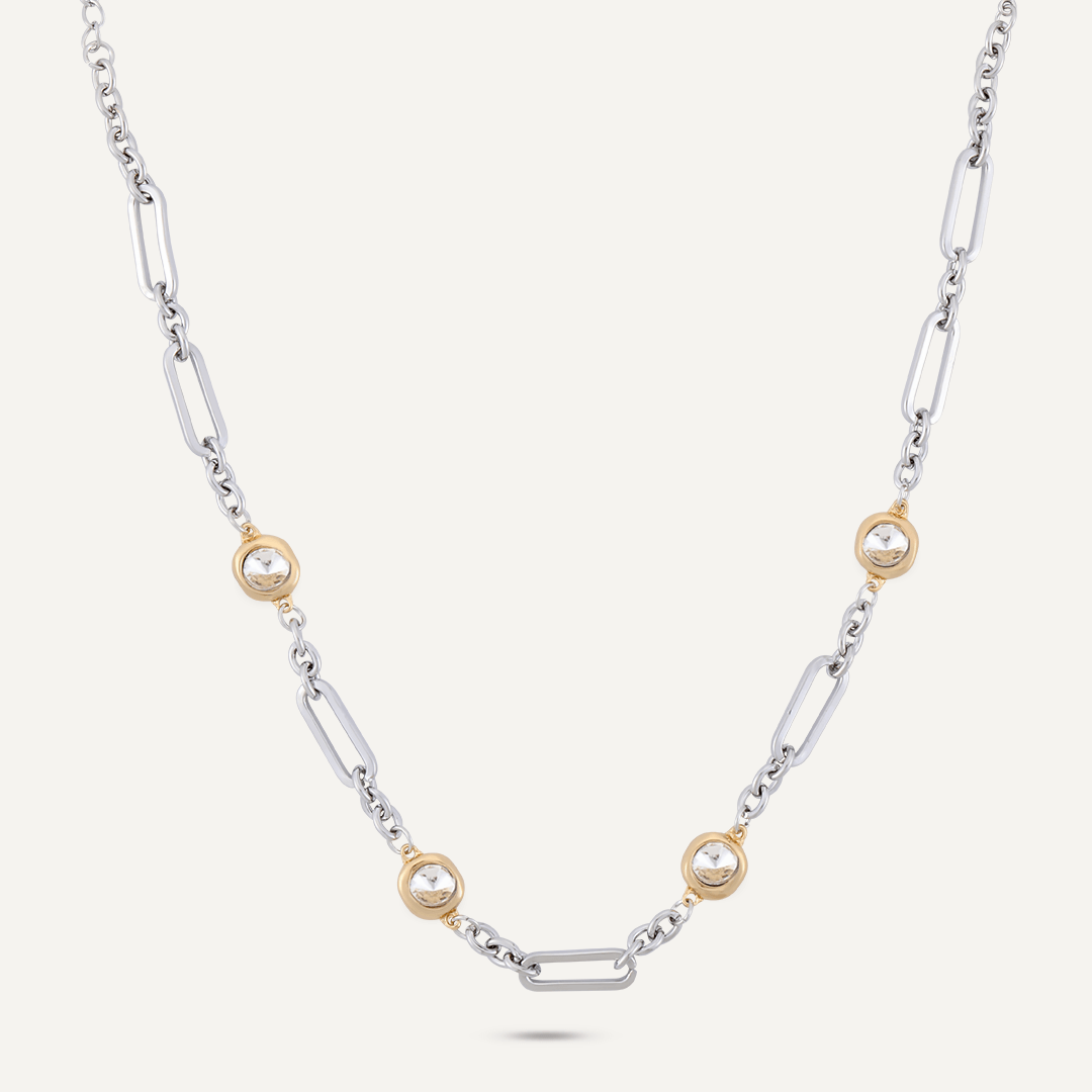 Short Contemporary Crystal Chain-Link Necklace In Gold & Silver-Tone