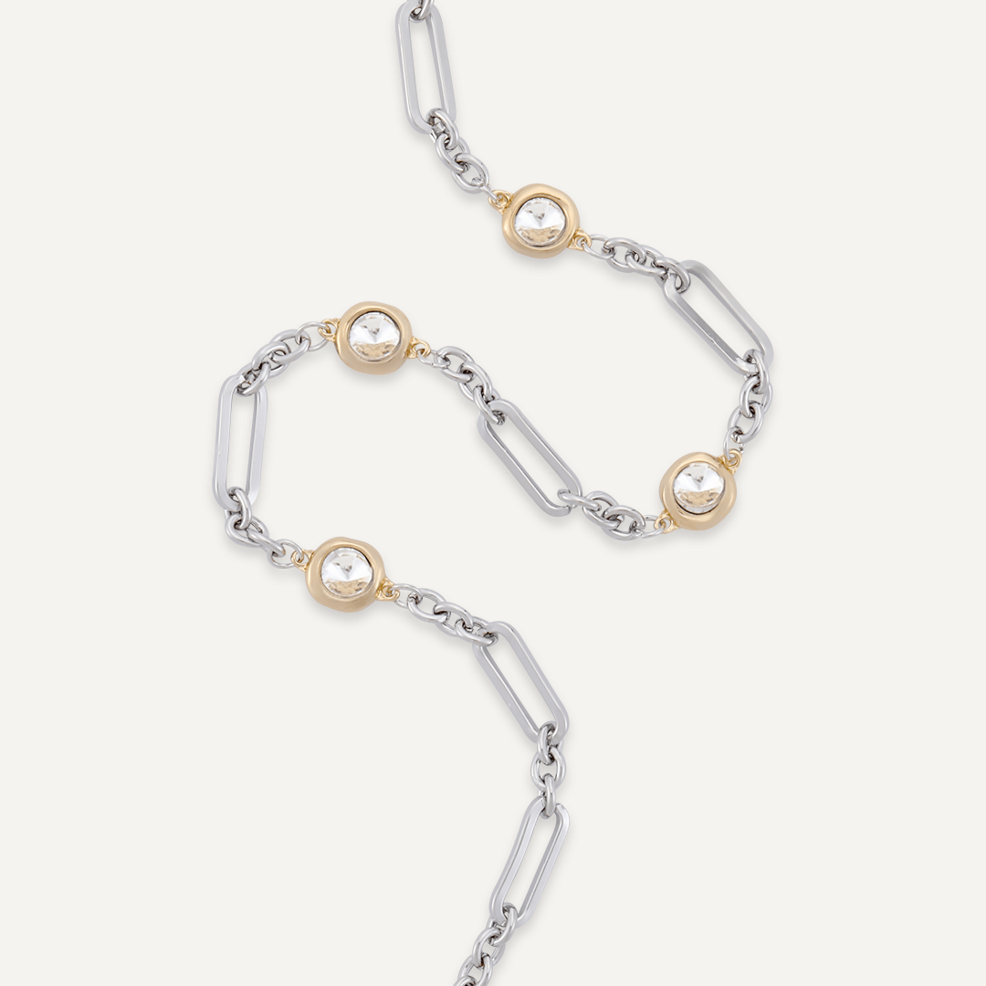 Short Contemporary Crystal Chain-Link Necklace In Gold & Silver-Tone