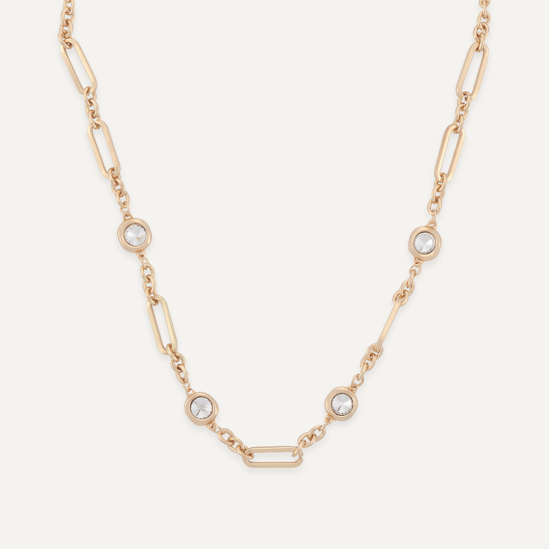 Short Contemporary Crystal Chain-Link Necklace In Gold-Tone