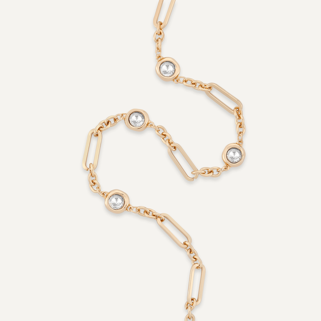 Short Contemporary Crystal Chain-Link Necklace In Gold-Tone