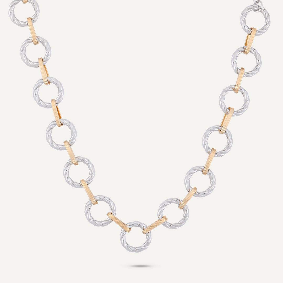 Contemporary Chain-Link T-Bar Necklace In Gold & Silver-Tone