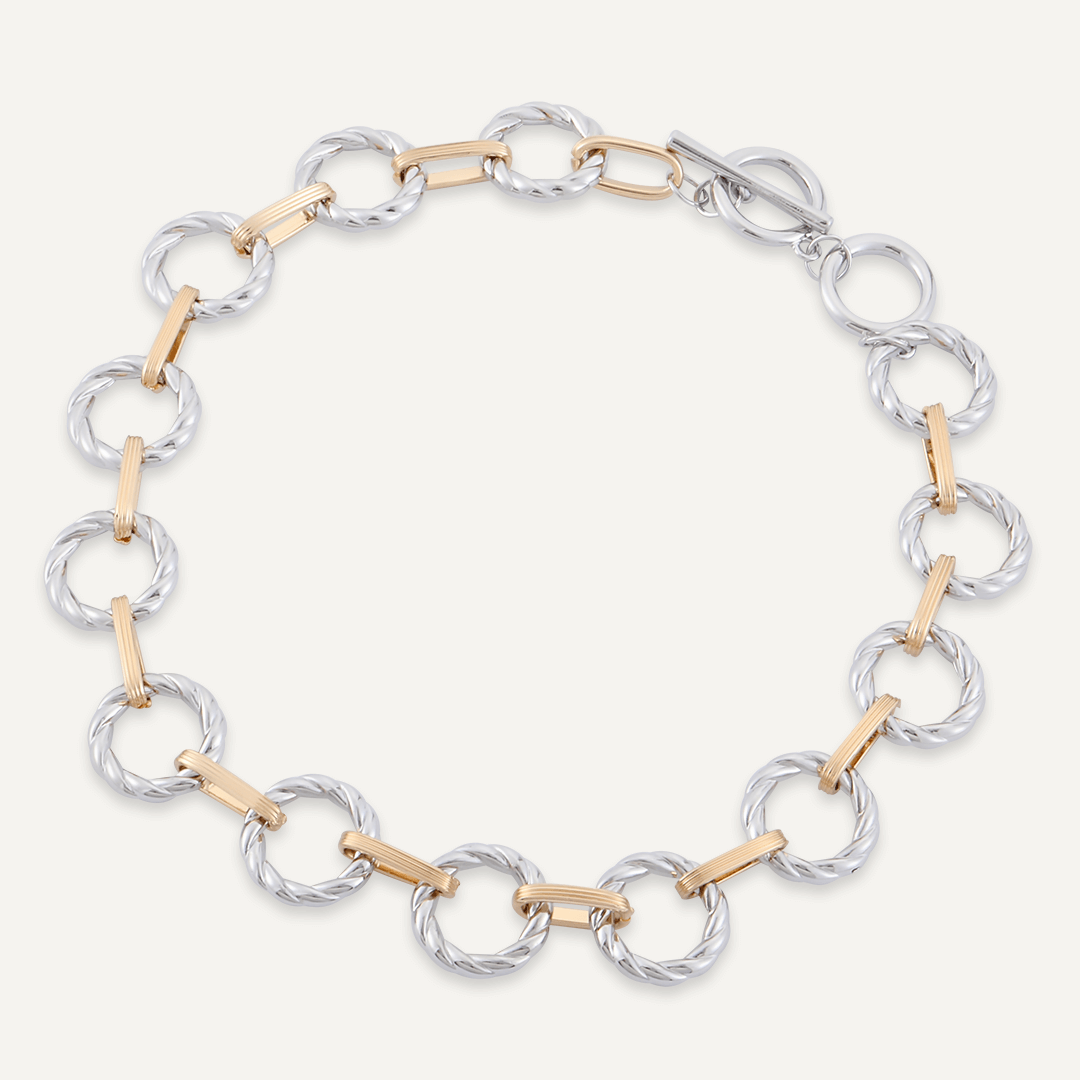 Contemporary Chain-Link T-Bar Necklace In Gold & Silver-Tone