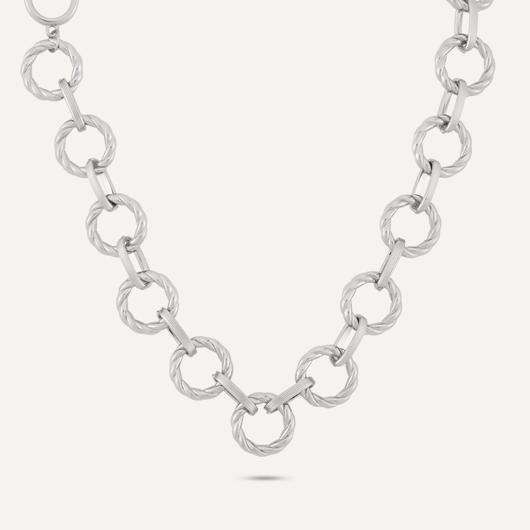 Contemporary Chain-Link T-Bar Necklace In Silver-Tone