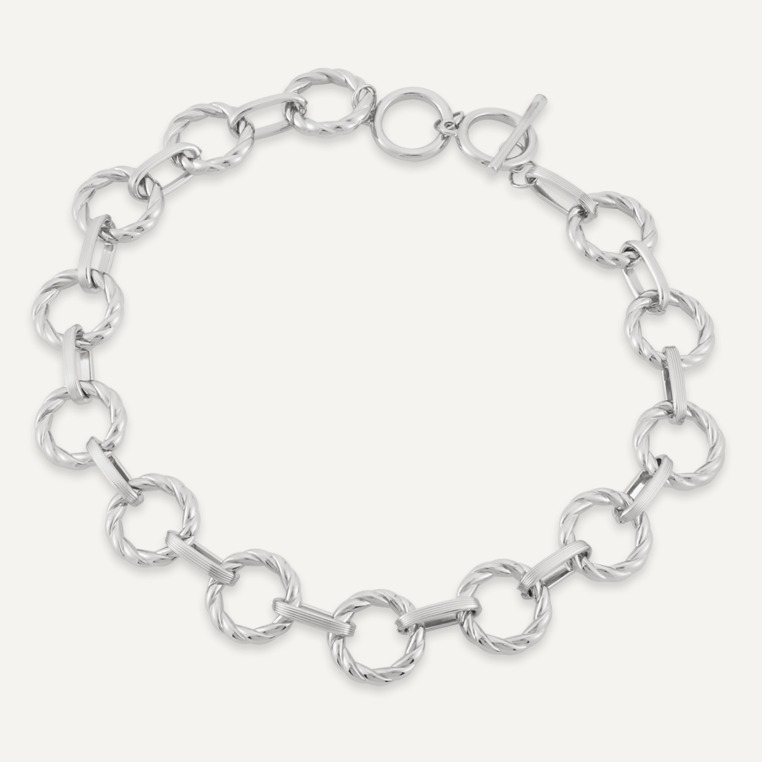 Contemporary Chain-Link T-Bar Necklace In Silver-Tone