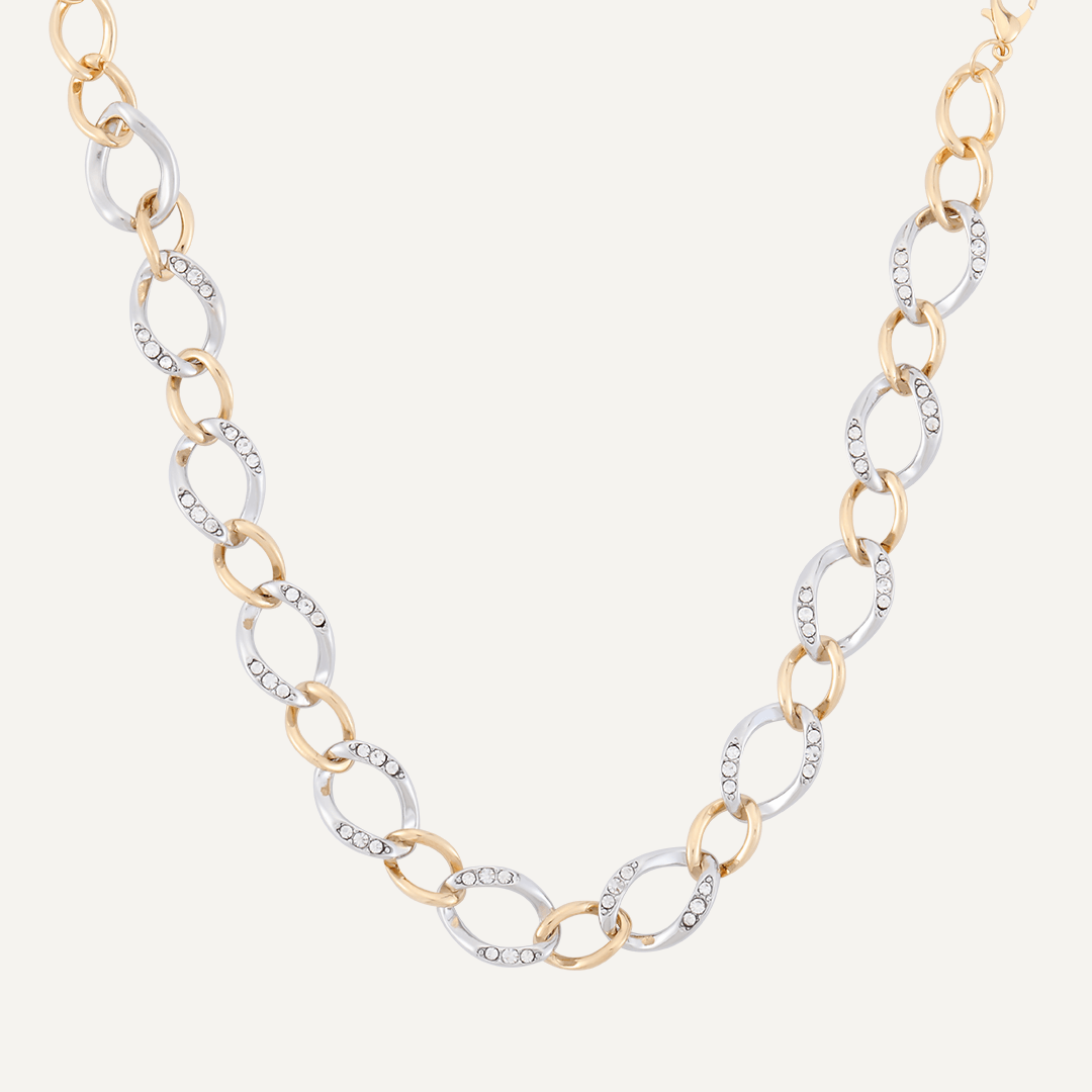 Party Crystal Lobster Clasp Chain-Link Necklace In Gold & Silver Tone