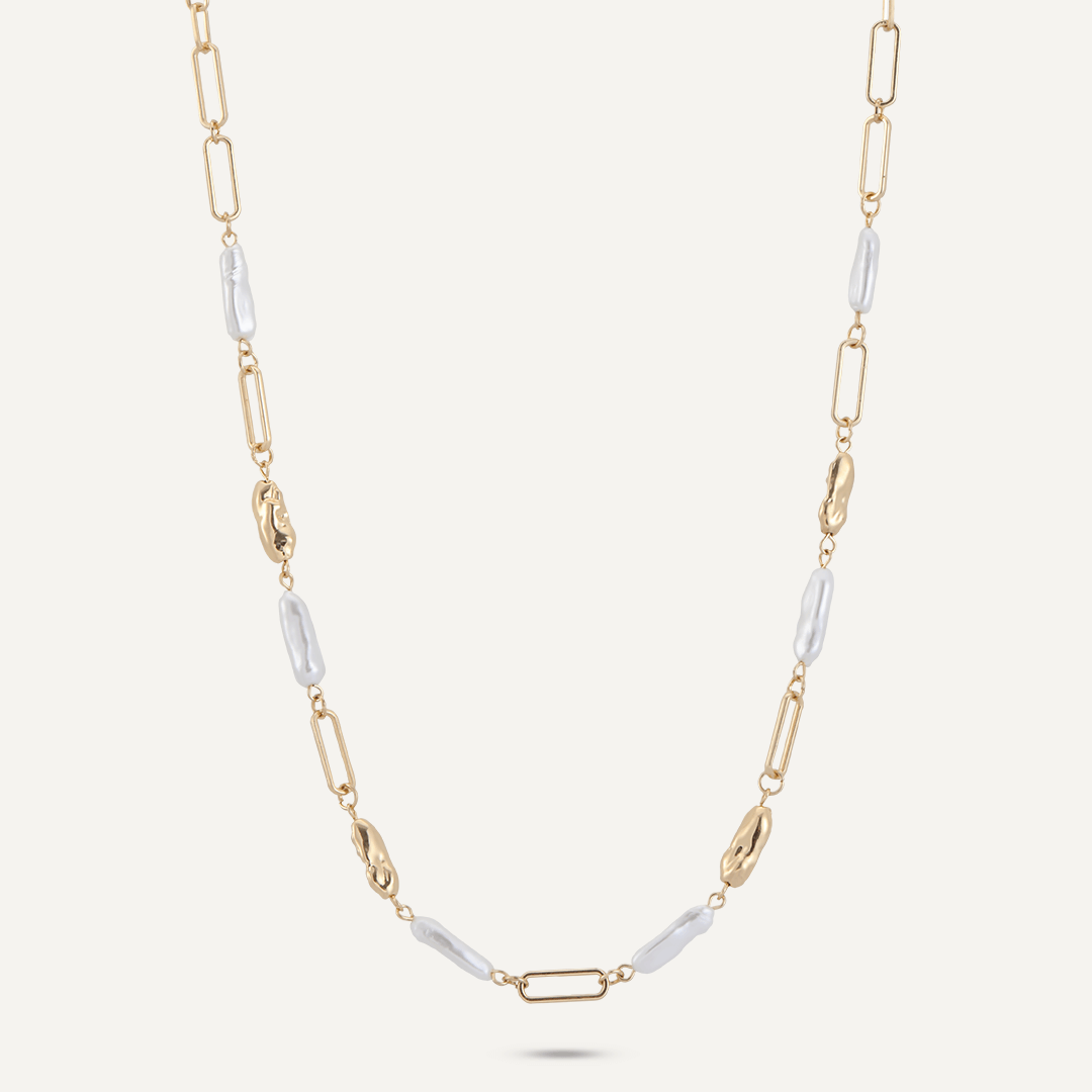 Long Classic Faux Pearls Lobster Clasp Necklace In Gold-Tone