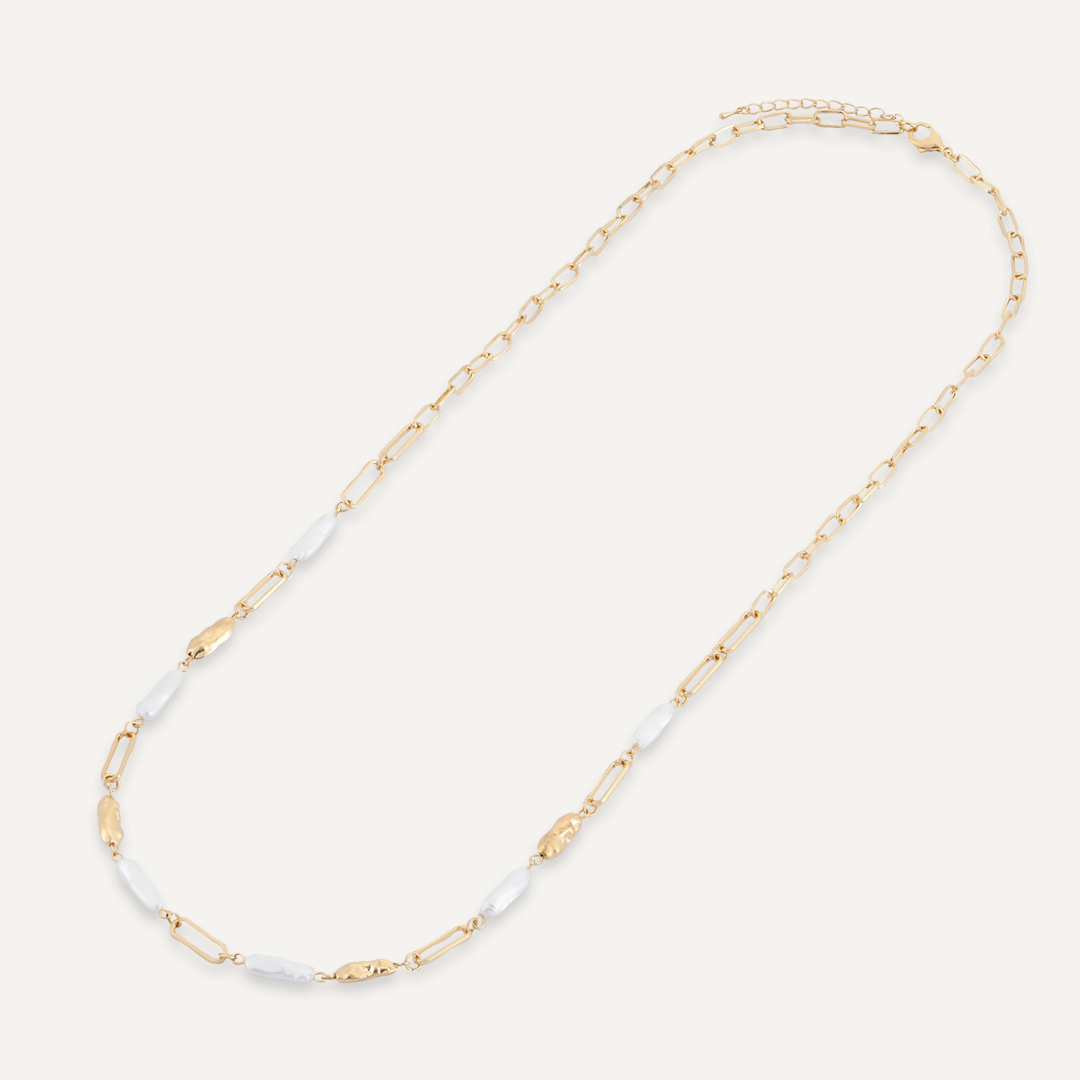 Long Classic Faux Pearls Lobster Clasp Necklace In Gold-Tone