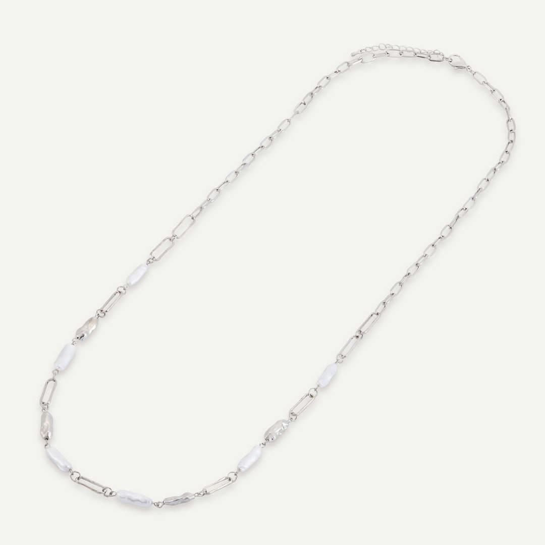 Long Classic Faux Pearls Lobster Clasp Necklace In Silver-Tone