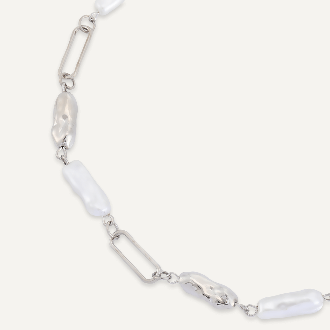 Long Classic Faux Pearls Lobster Clasp Necklace In Silver-Tone