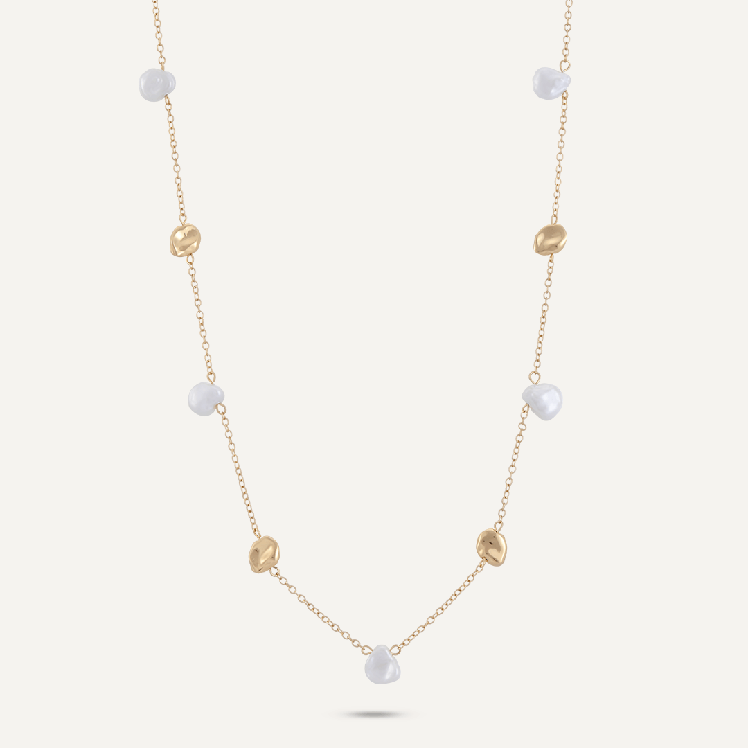 Long Faux Pearls Necklace In Gold-Tone