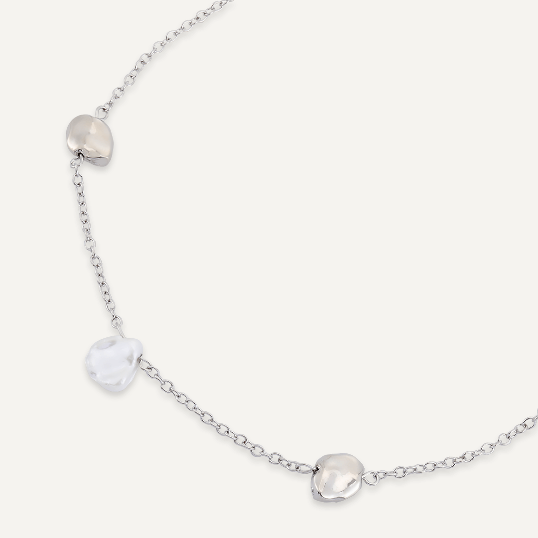 Long Faux Pearls Necklace In Silver-Tone