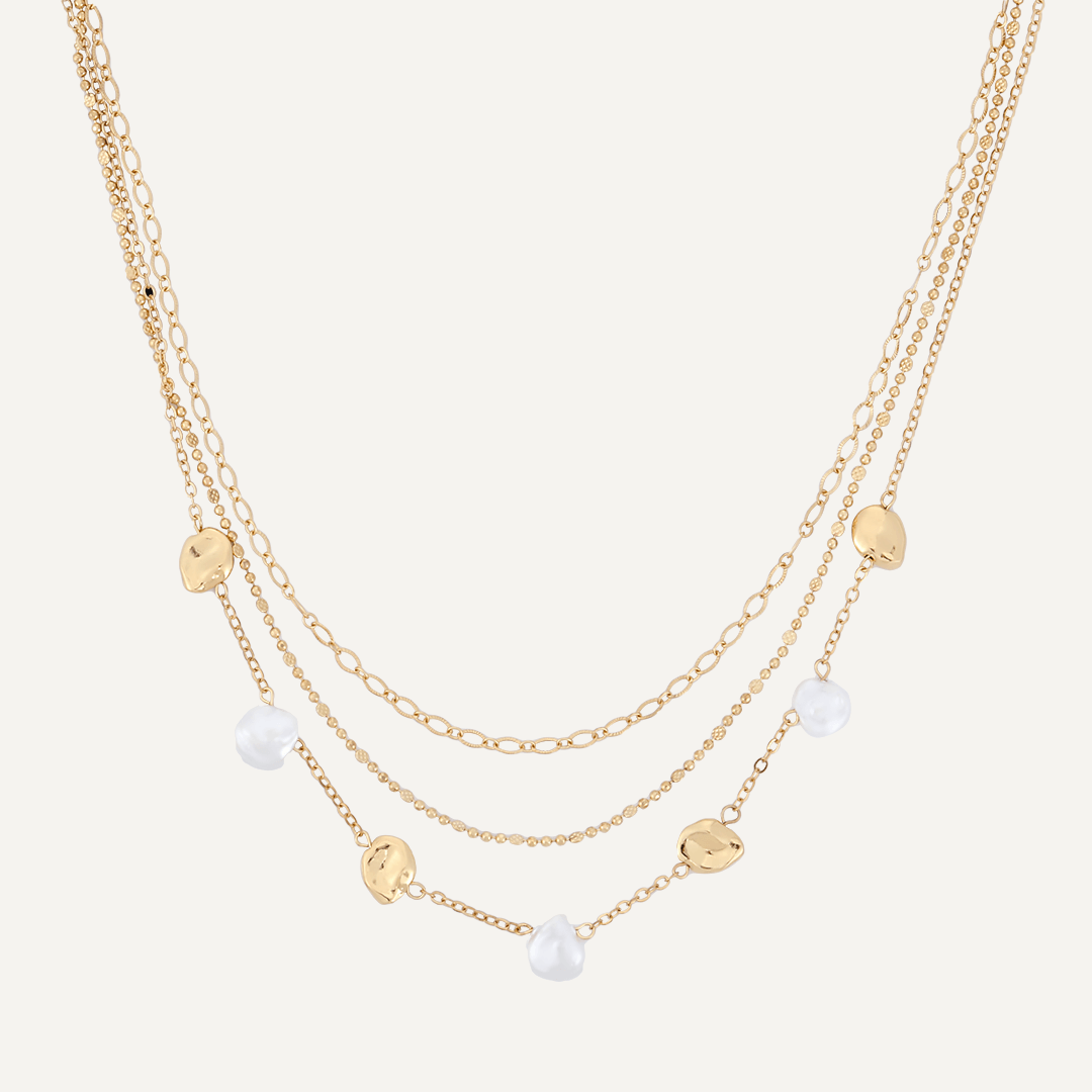 Short Multi-Layer Faux Pearls Necklace In Gold-Tone