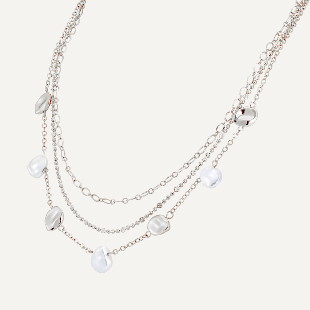 Short Multi-Layer Faux Pearls Necklace In Silver-Tone