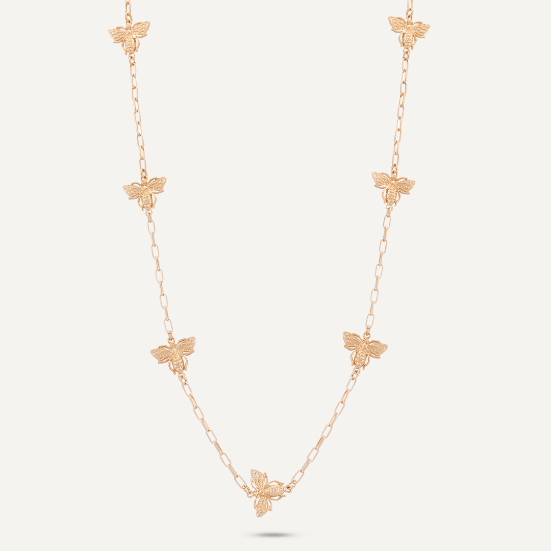 Contemporary T-Bar Bee Long Necklace In Gold-Tone