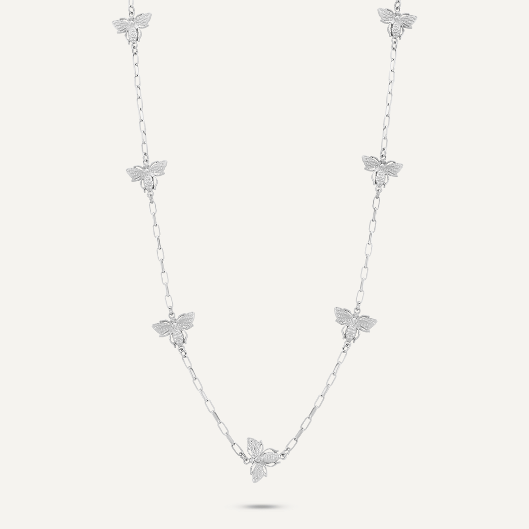 Contemporary T-Bar Bee Long Necklace In Silver-Tone