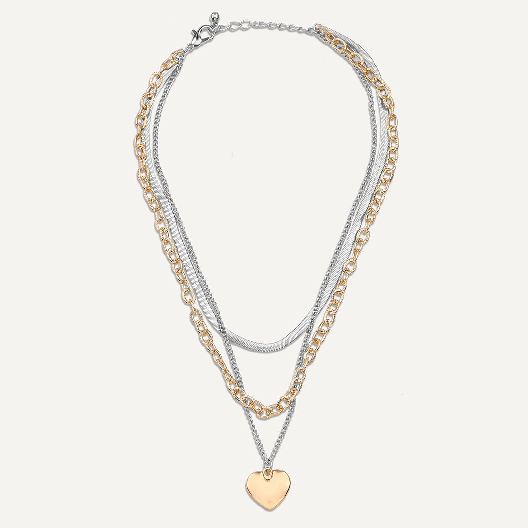 Mixed Metal Layered Heart Necklace In Gold & Silver-Tone