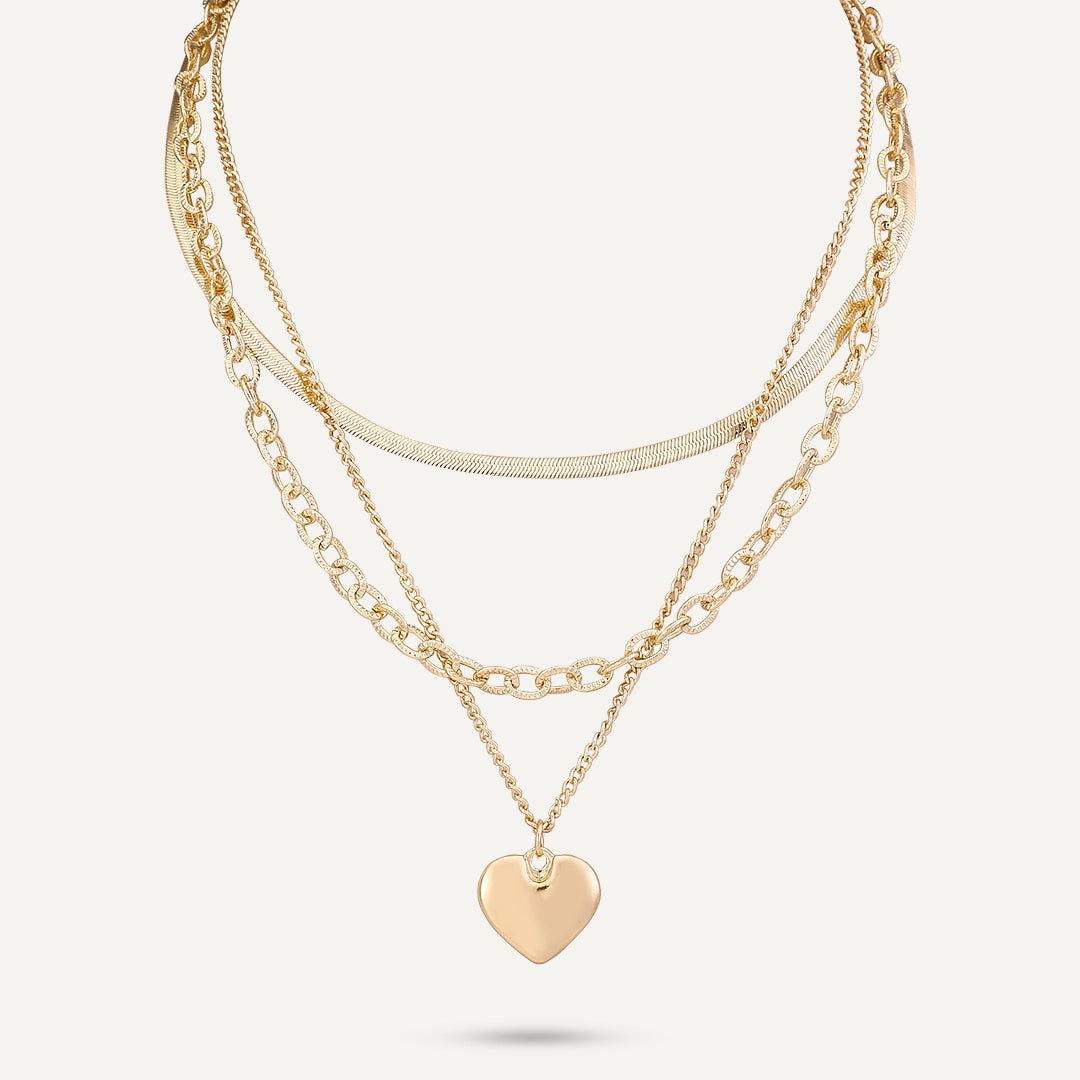 Layered Heart Necklace In Gold-Tone