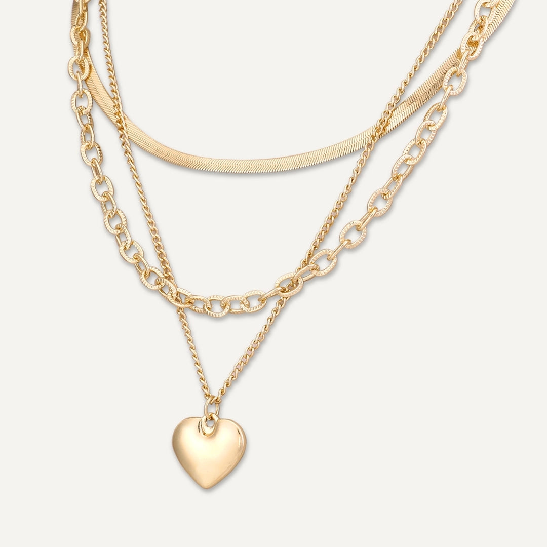 Layered Heart Necklace In Gold-Tone