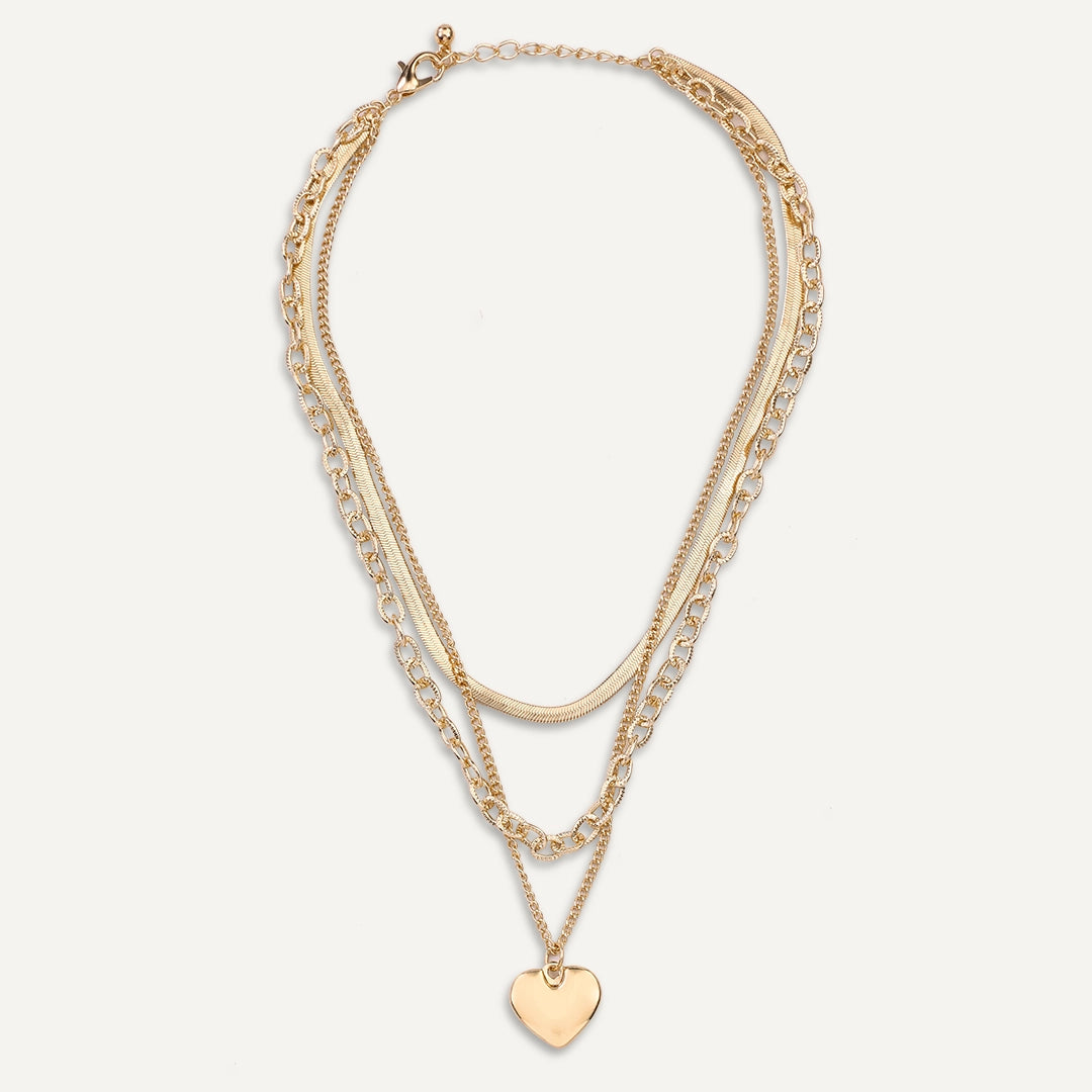 Layered Heart Necklace In Gold-Tone