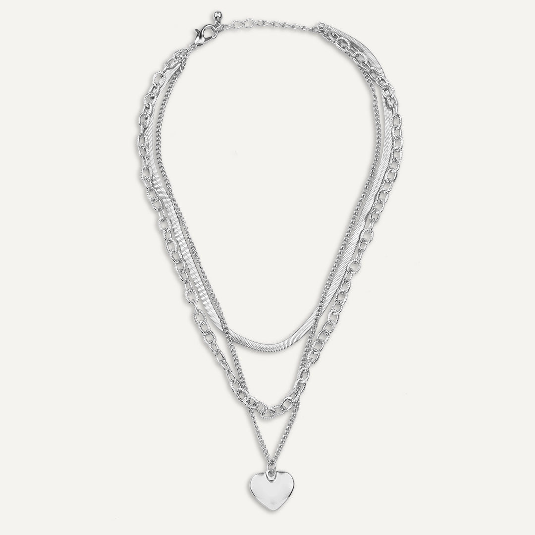 Layered Heart Necklace In Silver-Tone