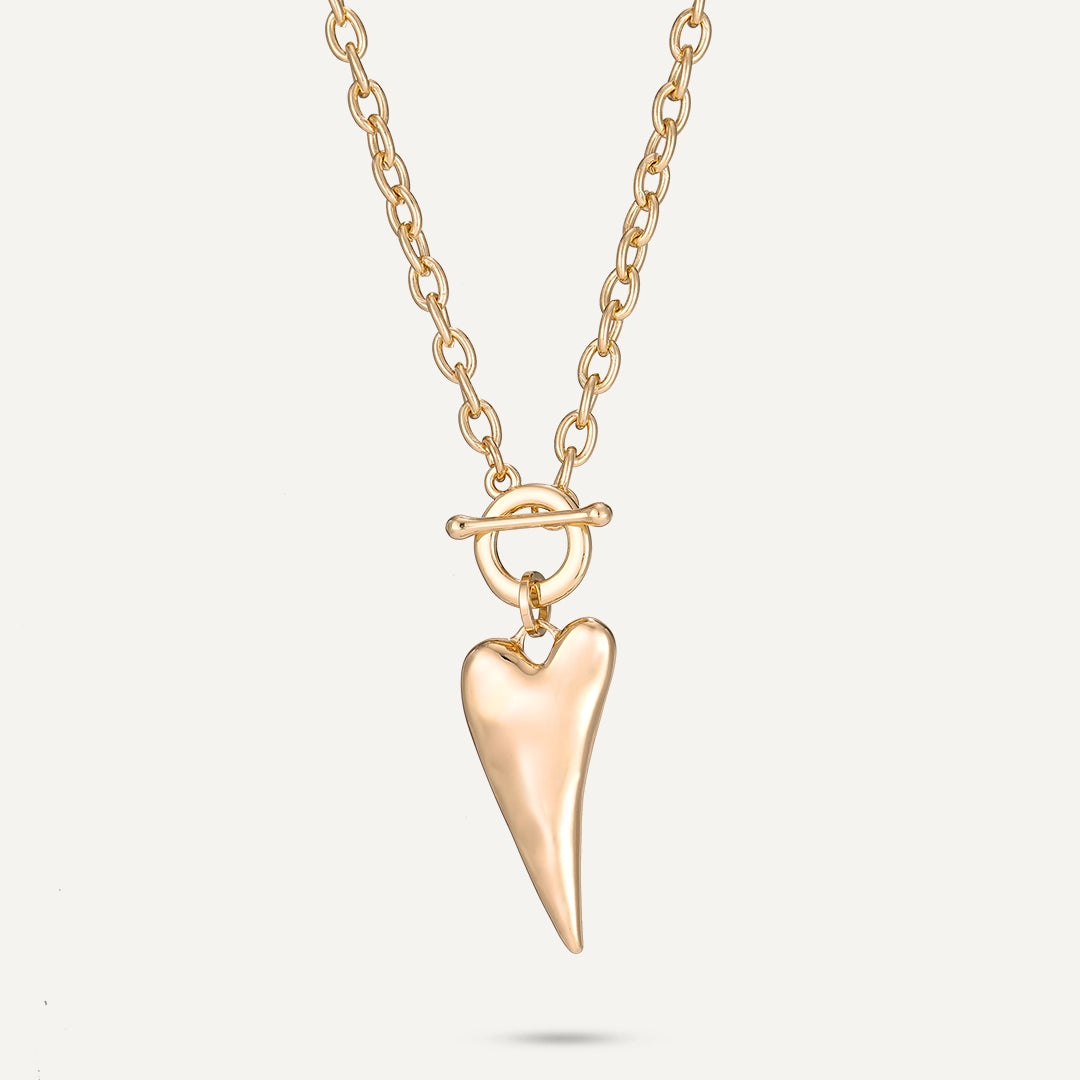 Long Heart Drop Pendant Necklace In Gold-Tone