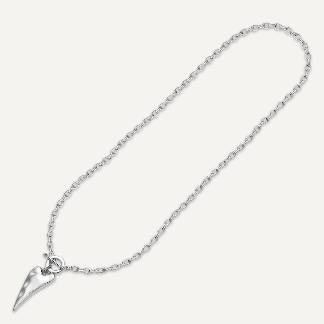 Long Heart Drop Pendant Necklace In Silver-Tone