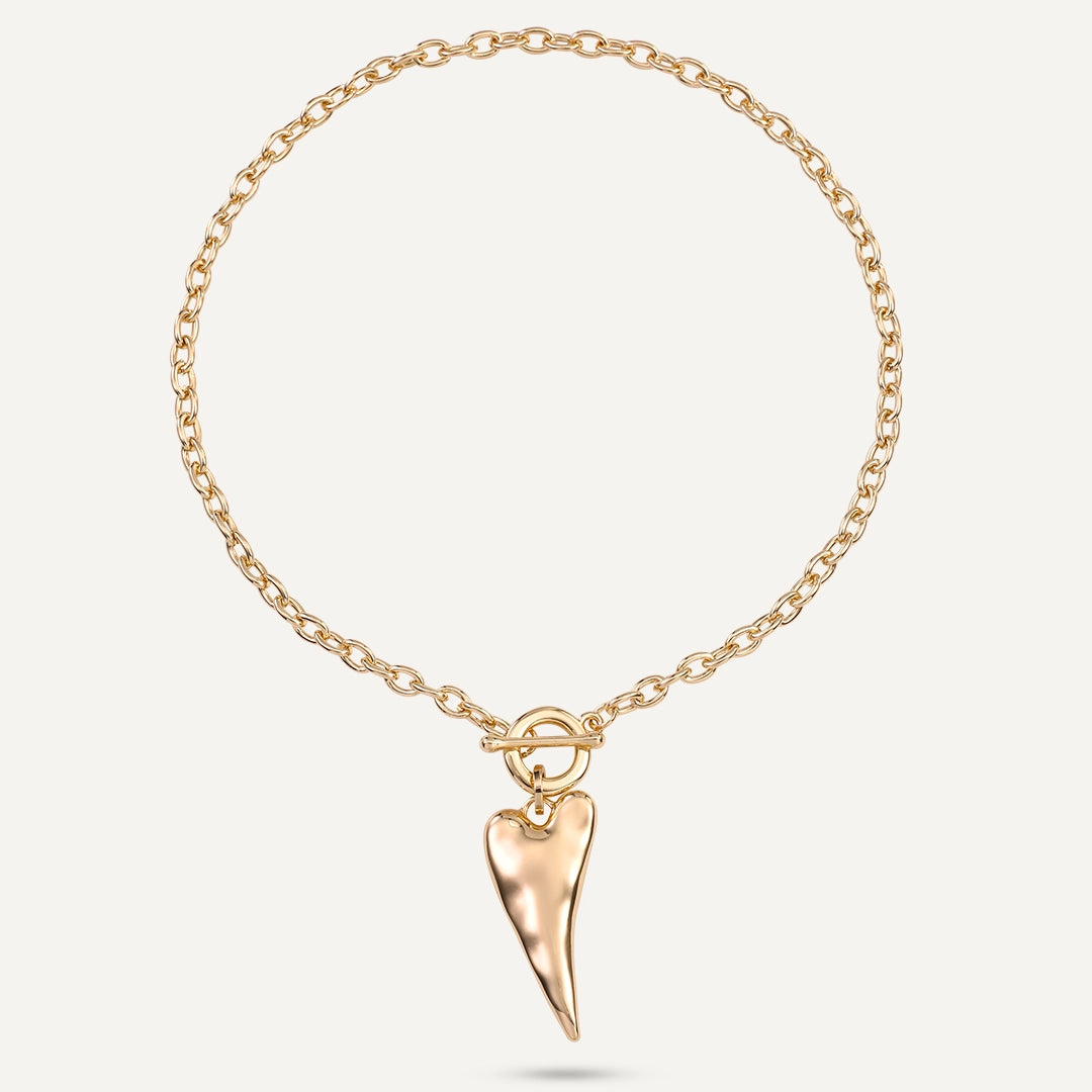 Short Heart Drop Pendant Necklace In Gold-Tone