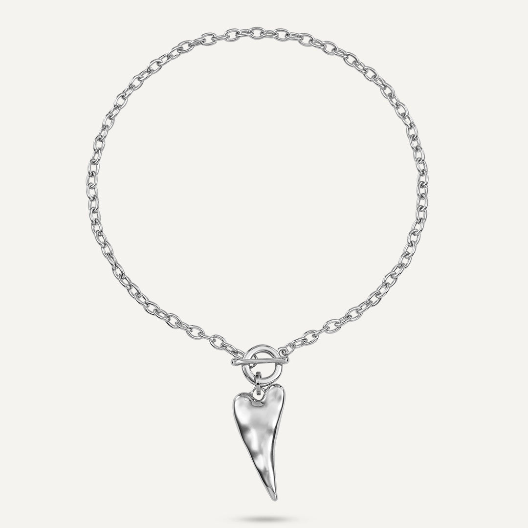 Short Heart Drop Pendant Necklace In Silver-Tone