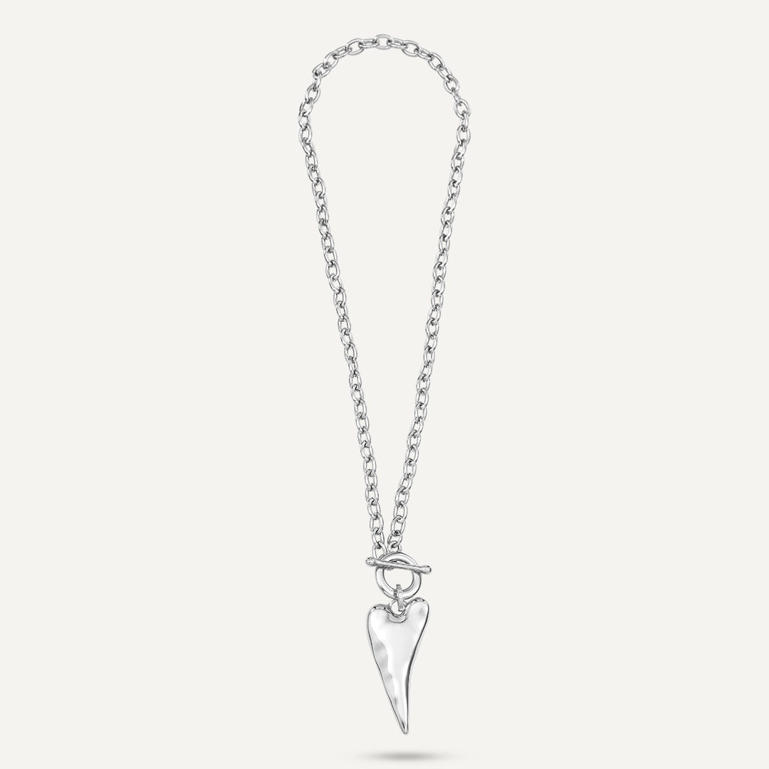 Short Heart Drop Pendant Necklace In Silver-Tone