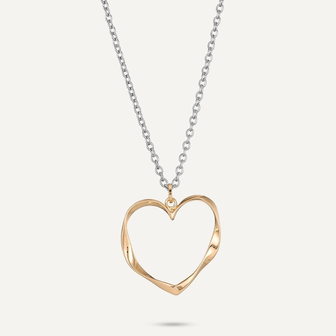 Long Mixed Metal Open Heart Pendant Necklace In Gold & Silver-Tone