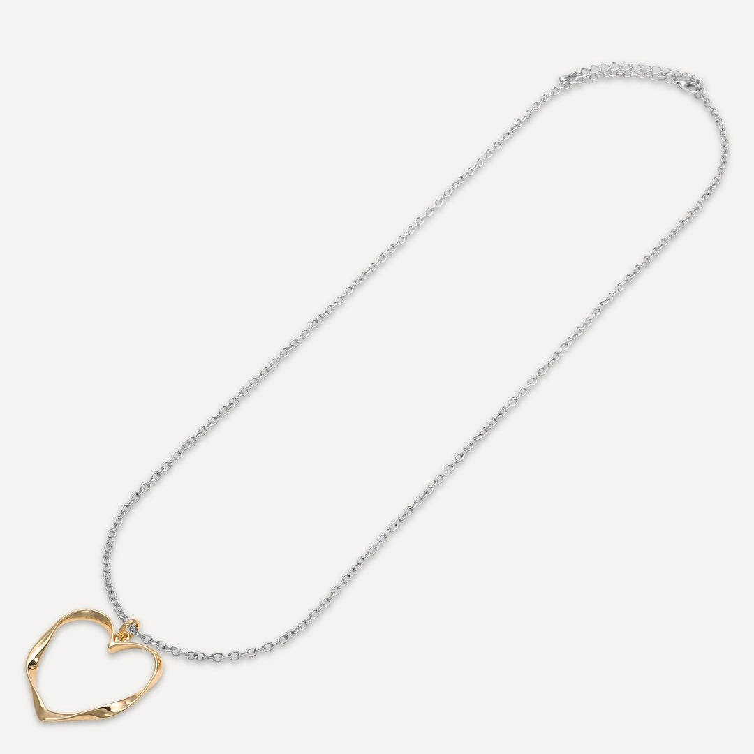 Long Mixed Metal Open Heart Pendant Necklace In Gold & Silver-Tone