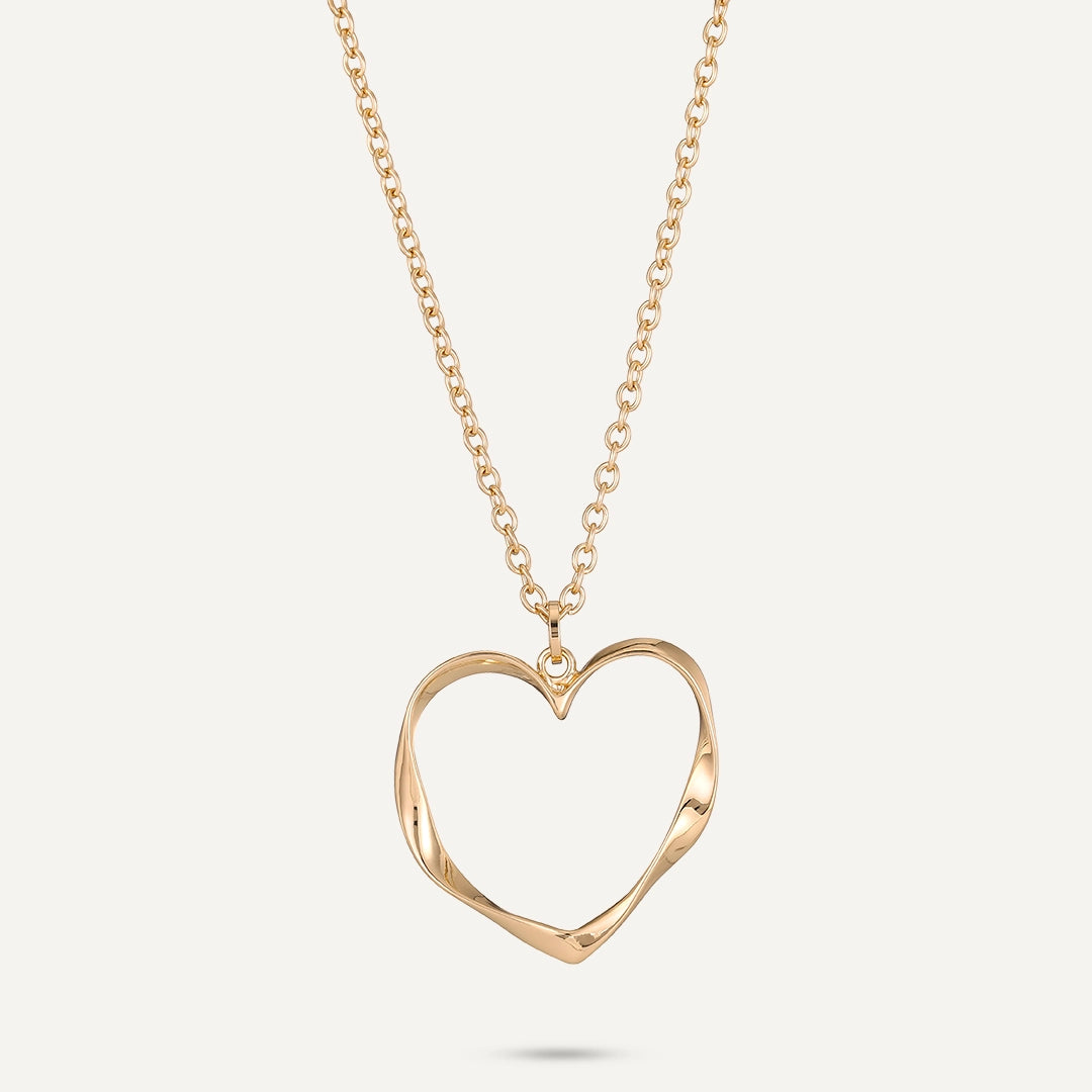 Long Open Heart Pendant Necklace In Gold-Tone