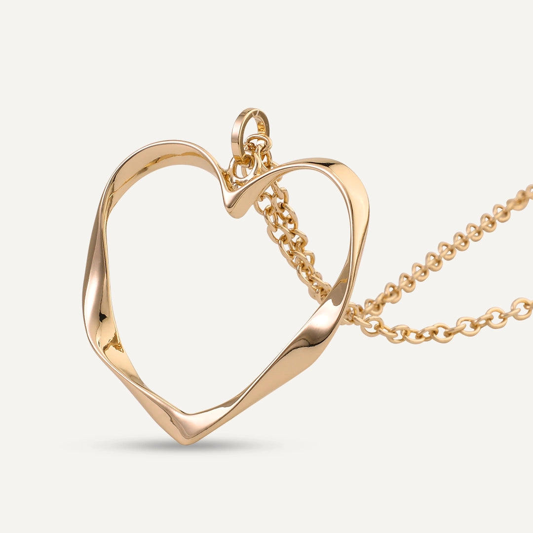 Long Open Heart Pendant Necklace In Gold-Tone